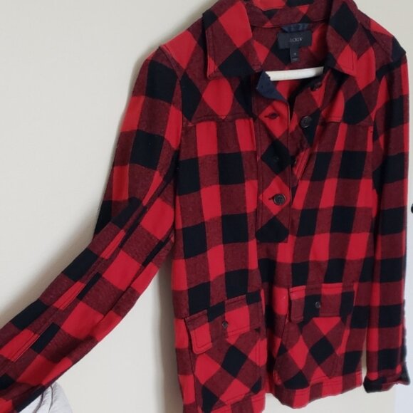 Super soft J. Crew cotton and wool red and black plaid shacket - Picture 1 of 4